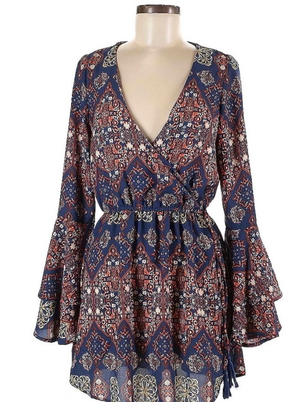 Women's Navy Floral Wrap Long-Sleeve Mini Dress